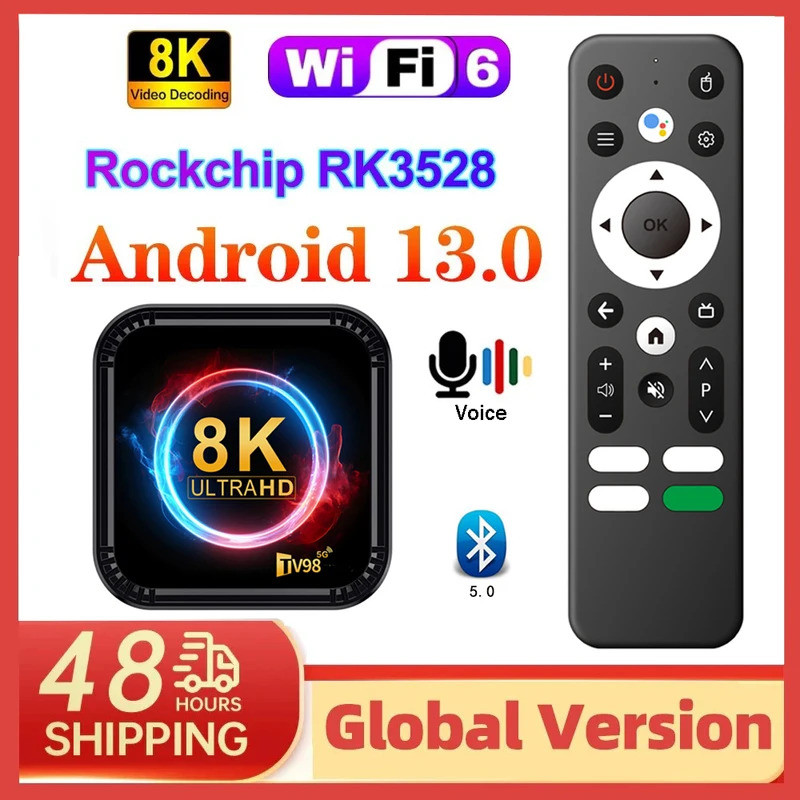 RK3528กล่องสมาร์ททีวีแอนดรอยด์13 RK3528 4GB 64GB BT5.0 HD 4K 8K 3D 5G Dual Band Media Player Voice R
