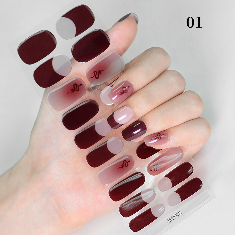 ปีใหม่สีแดงกึ่งหายเจลเล็บห่อคริสต์มาสเจลเล็บสติ๊กเกอร์ติดทนนานแข็งเล็บห่อตกแต่ง