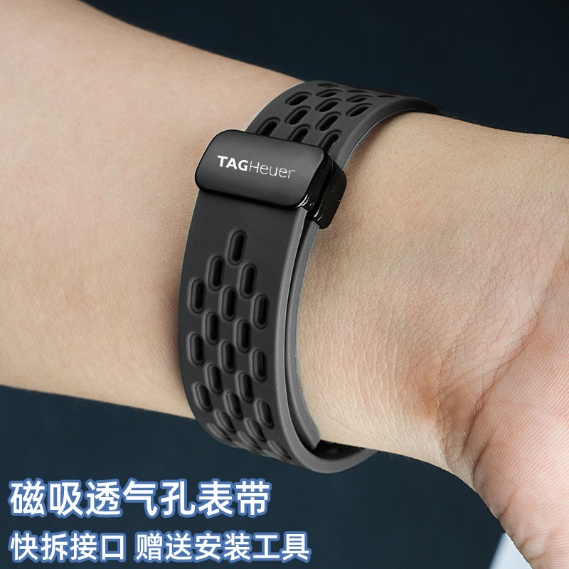 20 มม.22 มม.สายยางสําหรับ TAG Heuer สายนาฬิกาซิลิโคน F1 Monaco Aquaracer Carrera แม่เหล็ก Breathable Band Athleisure Comfort Quick Release เปลี่ยนสร้อยข้อมือ