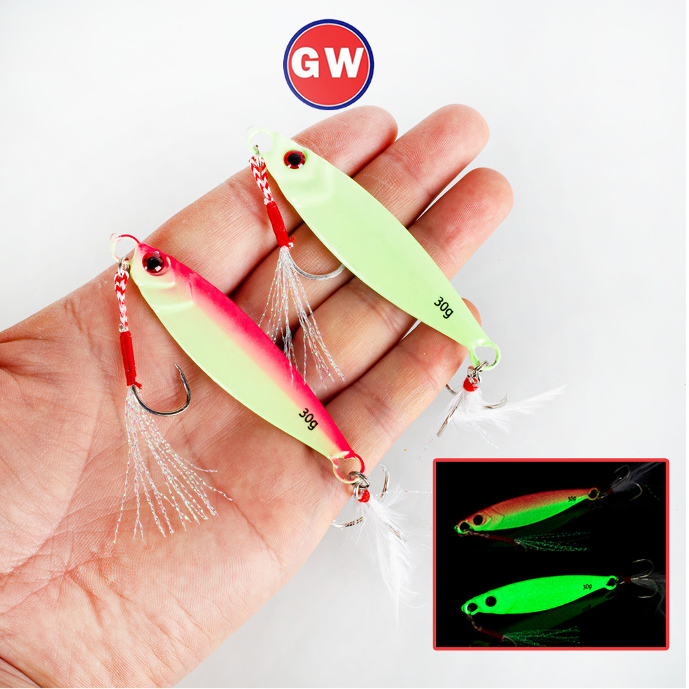 Sinking Jig เหยื่อ 1 PC หล่อ Lure 3D ตา Sinking Lure พร้อมตะขอ Sharp เหยื่อโลหะ Luminous Jigging Lure สําหรับเรือตกปลา