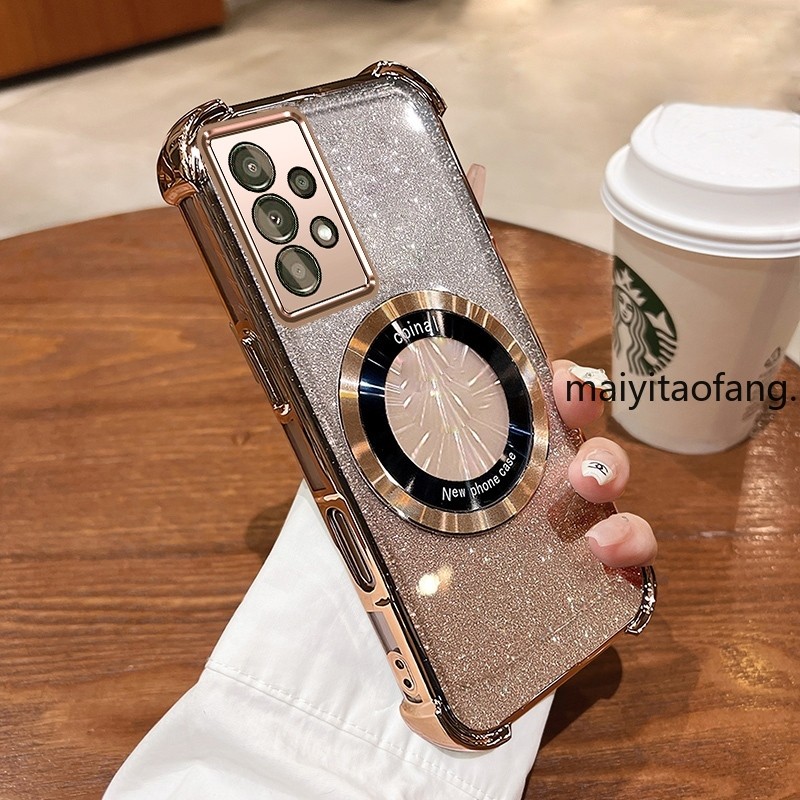 New สีcase สําหรับ Samsung A33 A53 A73 ประกายสีชมพูสี่มุม Anti Drop เคสโทรศัพท์ความงามแม่เหล็กซิลิโคนกันกระแทก TPU Soft case