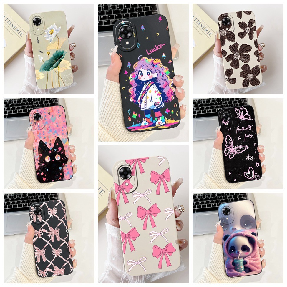 เคสoppo A17 CPH2477 A17k CPH2471 แฟชั่นความงามดอกไม้ผีเสื้อแมวน่ารักสาวปกหลังOppo A17kเคสโทรศัพท์กันกระแทก