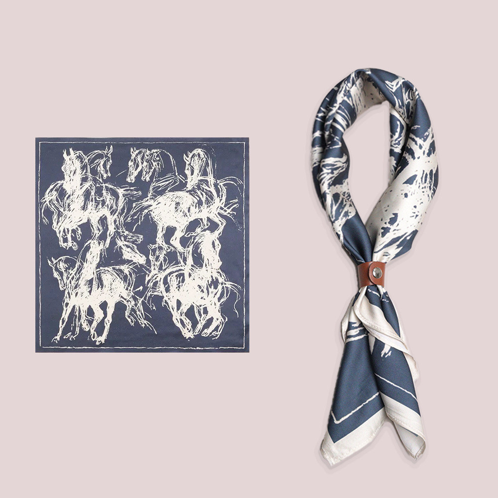 High-end American Style Unisex Style Outdoor Motorcycle Temperament All-Match Square Scarf Ami Khaki Retro Sil