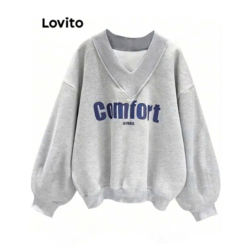 Lovito เสื้อสเวตเตอร์ผู้หญิง เบสิก สีพื้น สไตล์ลำลอง LBL11303