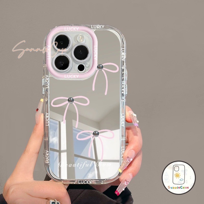 โบว์ เคสไอโฟน 16 สำหรับ IPhone 12 13 15 16 14 11 Pro Max X XS XR 7Plus 8Plus Max 7 8 16 Plus SE TPU พื้นผิวกระจก เคส