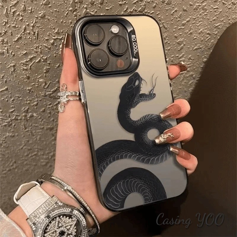 เหมาะสำหรับ iPhone 7 8 X XR XS 11 12 13 14 15 16 Pro Promax PLUS ราชางูดำ Case เคสแข็งเคลือบด้านระดับพรีเมียม Casing
