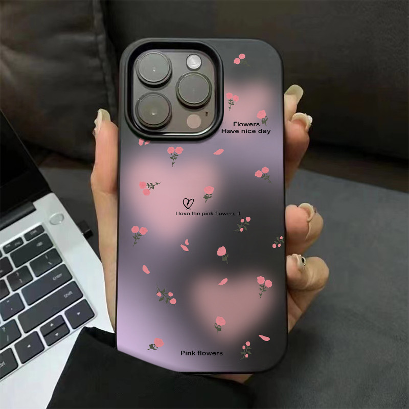 ❤️จัดส่งทันที❤️เคสไอโฟน11 12 13 14 15 16 17 Pro Max Pink love heart florals Silicone Case For iPhone 11,12,13,14,15,16PM