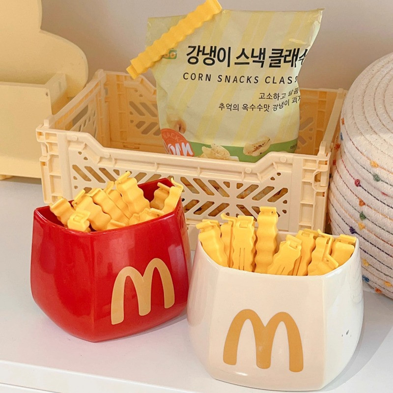 น่ารัก French Fries คลิปปิดผนึกครัวถนอมอาหารขนมขบเคี้ยวปรุงรสกระเป๋า Moisture-Proof คลิปปิดผนึกแม่เหล็กดูดบนตู้เย็น