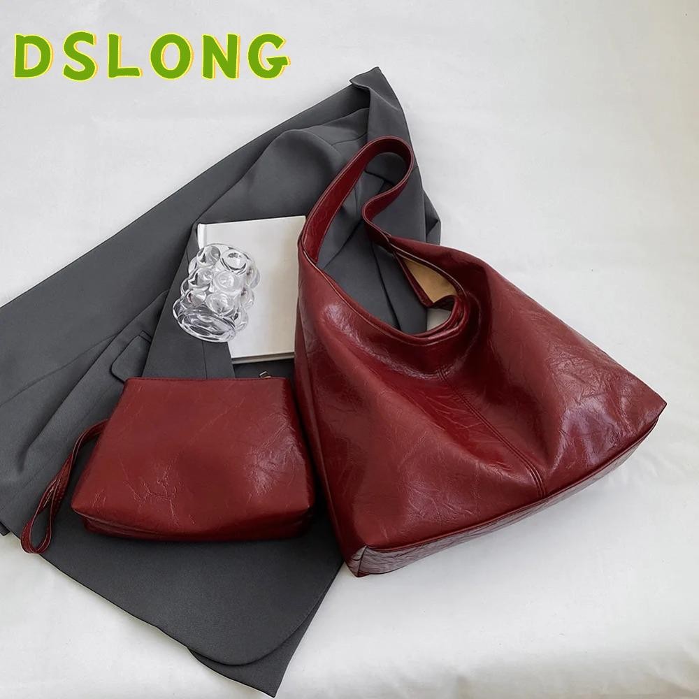 DSLONG กระเป๋าสะพายไหล่ กระเป๋าถือ หนัง Pu นิ่ม ขนาดใหญ่ จุของได้เยอะ สีพื้น แฟชั่นสําหรับสตรี