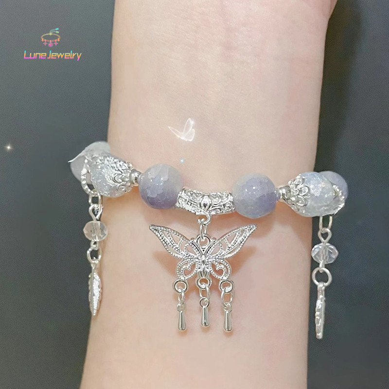 COD💖สร้อยข้อมือลูกปัด Niche,สร้อยข้อมือผีเสื้อสตรี,สร้อยข้อมือสไตล์หรูหราระดับไฮเอนด์-Lune
