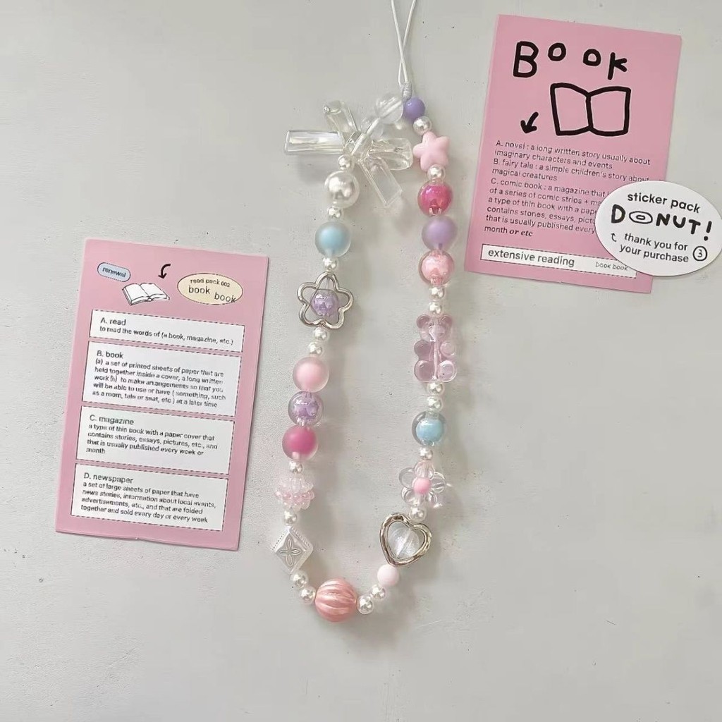 น่ารักการ์ตูนหมีโฮมเมดต้นฉบับ ins Bowknot DIY ลูกปัดโทรศัพท์มือถือแขวนโซ่ ccd กล้องจี้แขวนโซ่