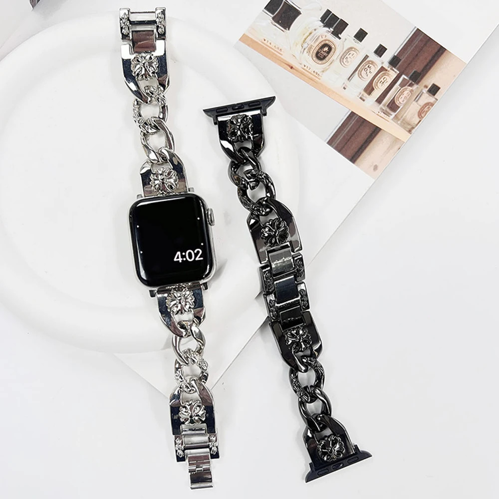 สายสแตนเลสสําหรับ A-pple นาฬิกา S12 11 10 46 มม.42 มม.Ultra1 2 3 4 49 มม.หรูหราสําหรับ iWatch Series 9 8 7 6 5 4 40 41 มม.44 45 มม.38