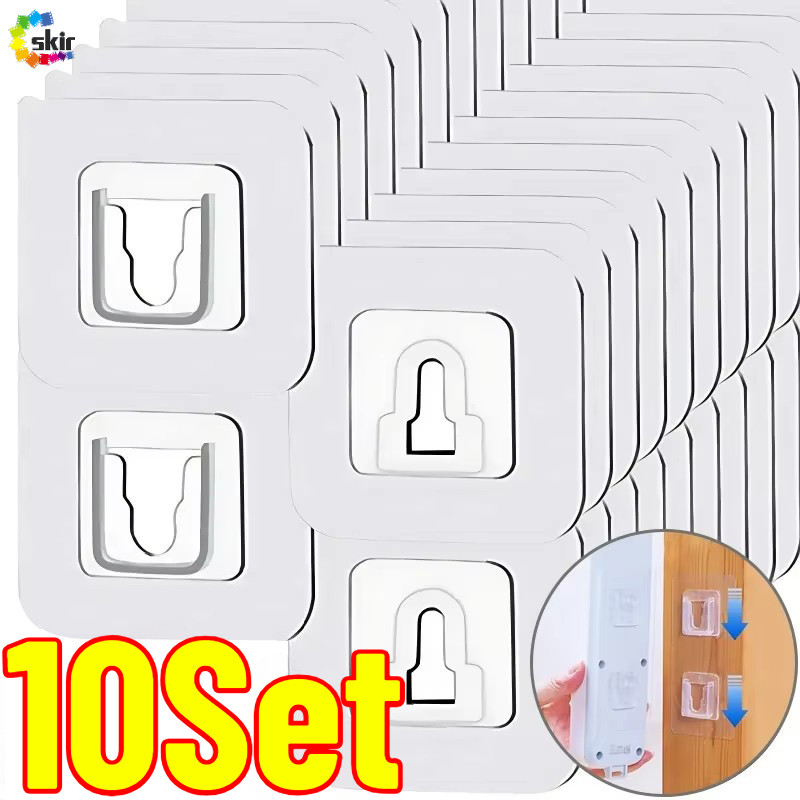 โปร่งใสที่มองไม่เห็น Traceless Wall Hooks-สองด้าน Fixing Patch Self-กาวแขวนผนังสําหรับปลั๊กซ็อกเก็ต Organizer