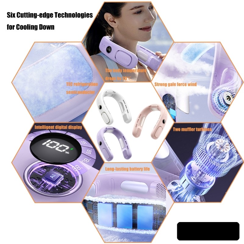 QUU USB ชาร์จสายคล้องคอพัดลมเครื่องปรับอากาศแบบพกพา Cooling Gadget