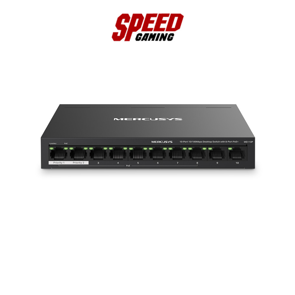MERCUSYS MS110P | 10-Port 10/100Mbps Desktop with 8-Port PoE+ | Switch (สวิตช์) | By Speed Gaming