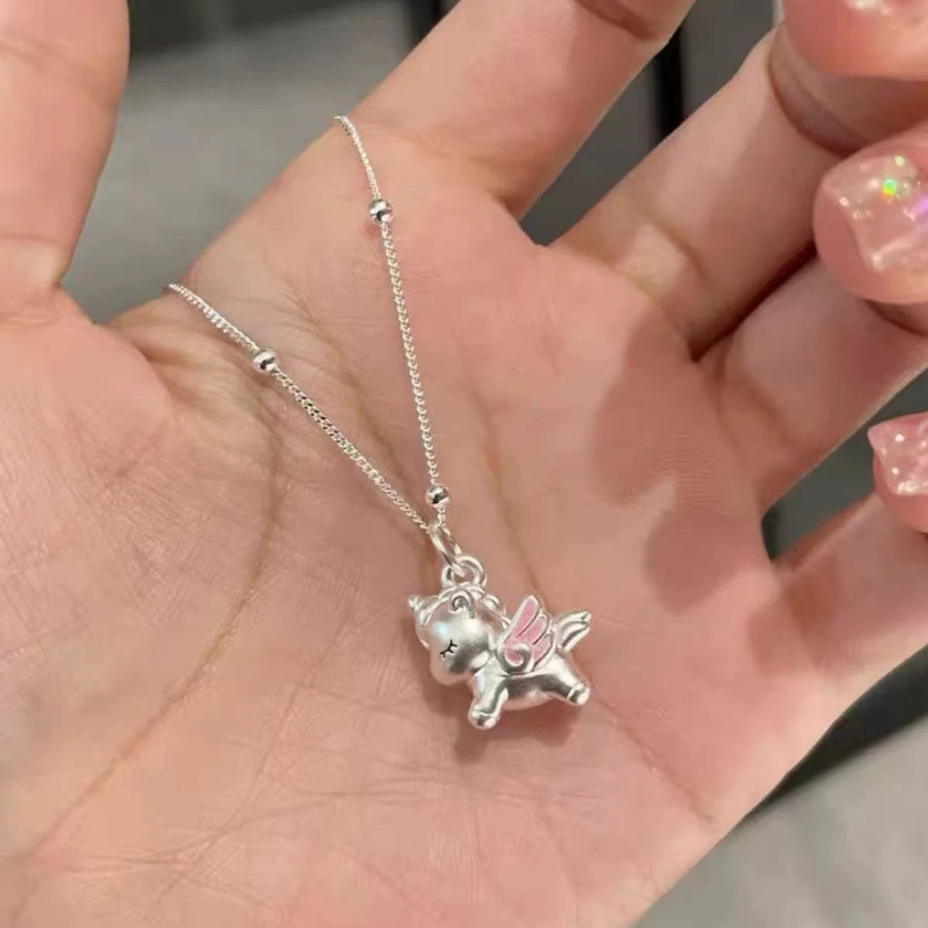 Dfd น่ารักการ์ตูนยูนิคอร์นสร้อยคอหญิง ins Niche Design สีชมพูสาวหัวใจหวาน All-Match Clavicle เสื้อกั