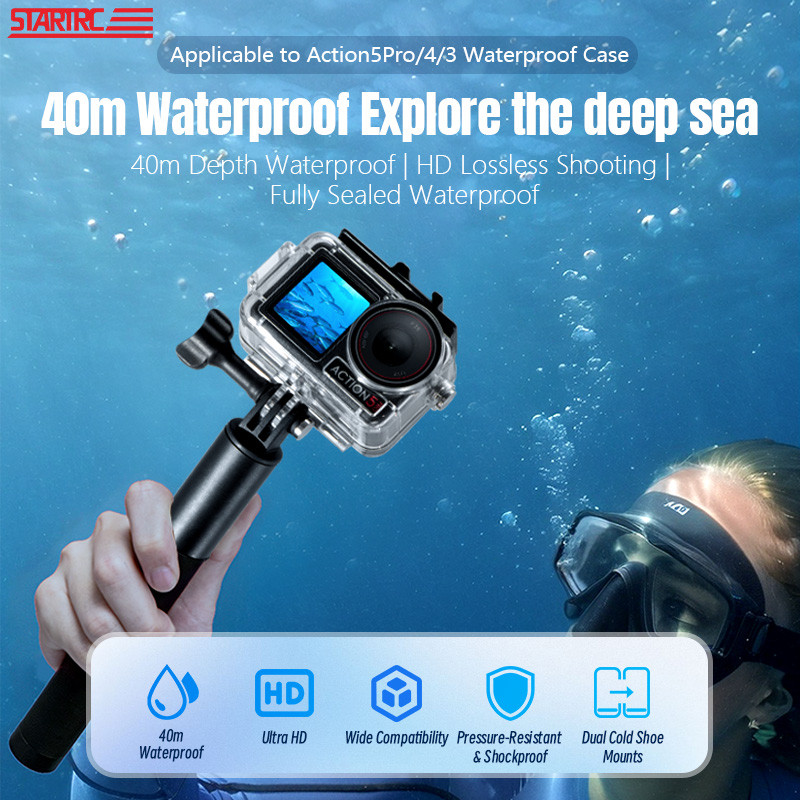 สําหรับ DJI Action 5 Pro/Action 4/3 เคสกันน้ํา 40m กล้องกีฬากันน้ํากรณีดําน้ําอุปกรณ์เสริมกล้อง