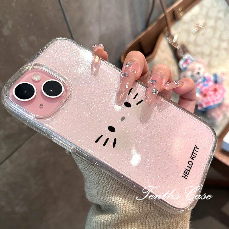 เข้ากันได้กับ IPhone 16 15 14 13 12 11 Pro Max X XR Xs Max 7 8 Plus SE2020 Hot Hello Kitty Ins Bling เคสโทรศัพท์ปกอ่อน