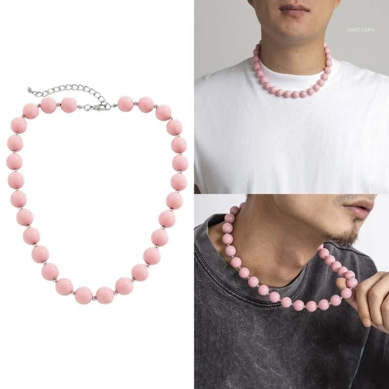 ซาน* แฮนด์เมดสีชมพูลูกปัดสร้อยคอปกที่เรียบง่ายสร้อยคออารมณ์เค้นคอเครื่องประดับแฟชั่นกระดูกไหปลาร้าโซ่วันเกิด