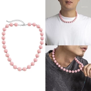 ซาน* แฮนด์เมดสีชมพูลูกปัดสร้อยคอปกที่เรียบง่ายสร้อยคออารมณ์เค้นคอเครื่องประดับแฟชั่นกระดูกไหปลาร้าโซ่วันเกิด