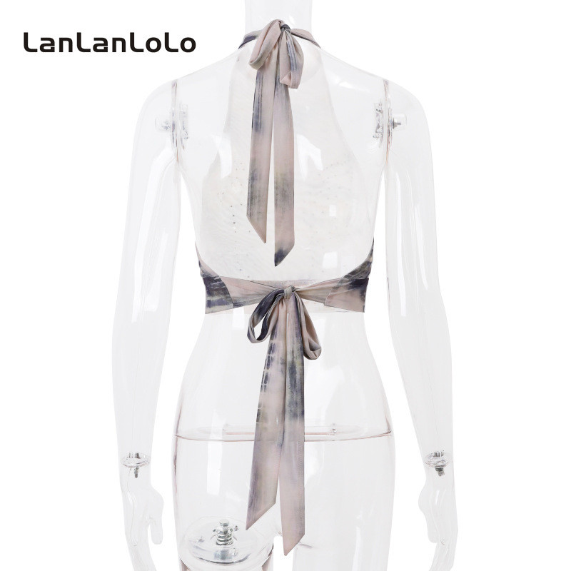 Lanlanlolo เสื้อกล้ามผู้หญิง 2025 พิมพ์ Halter แขนกุดแฟชั่นทุกวัน Casual Slim Fit ทุกการแข่งขัน
