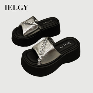 IELGY ฝรั่งเศสหนาด้านล่างเพิ่มความสูงรองเท้าแตะเย็นผู้หญิงฤด…