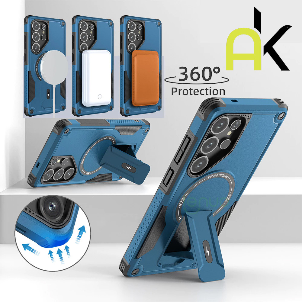 AK เคสปลอกขาตั้งเกรดเกราะแม่เหล็กสําหรับ Samsung A17 A07 A56 A36 A26 A55 A54 A16 A05 S24 S25 S26 Ultra