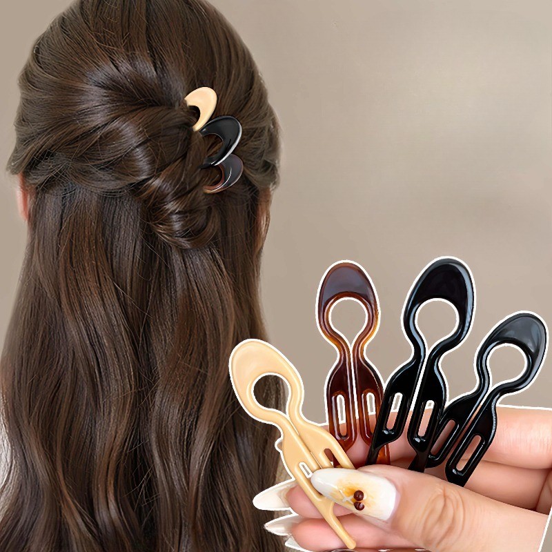 5ชิ้นเกาหลีย้อนยุคกิ๊บรูปตัวยูสําหรับผู้หญิงผมหางม้าต่ําหัวบอลเสียบหวีอุปกรณ์ผม