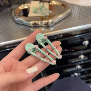 เวอร์ชั่นเกาหลีสไตล์ใหม่คุณภาพสูงมิ้นท์สีเขียวสีชมพูเพชรกิ๊บติดผมระดับไฮเอนด์แสงหรูหราอารมณ์คลิปด้านข้าง