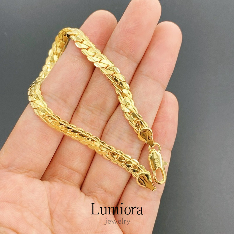 Original 18K Saudi Gold Pawnable 5 มม.แป้งทอด Twists งูกระดูก Lady สร้อยข้อมือสําหรับ Unisex อุปกรณ์เสริมเครื่องประดับของขวัญ Non-Fading Hypoallergenic