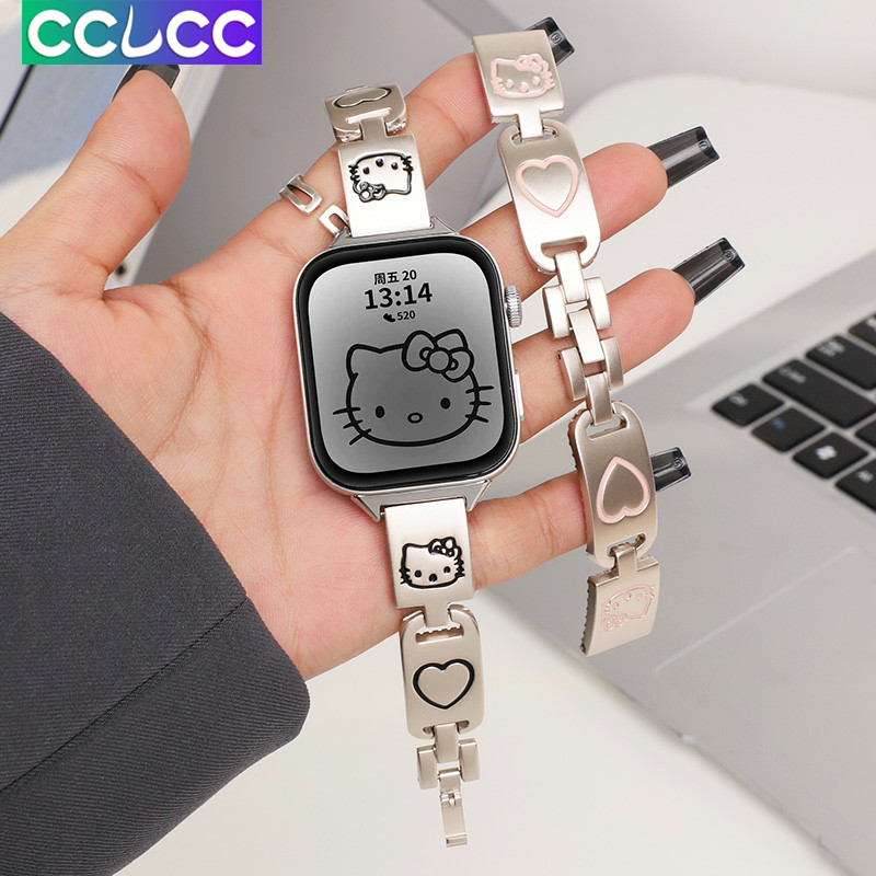 CCLCC 18 มม.20 มม.22 มม.นาฬิกาสมาร์ท GT 5 3 2 Pro creative น่ารักการ์ตูน Kitty Cat ห่วงโลหะ,สําหรับ HUAWEI band 10 9 8 NFC/Fit 4 3 2 แฟชั่น starlight สร้อยข้อมือสแตนเลส
