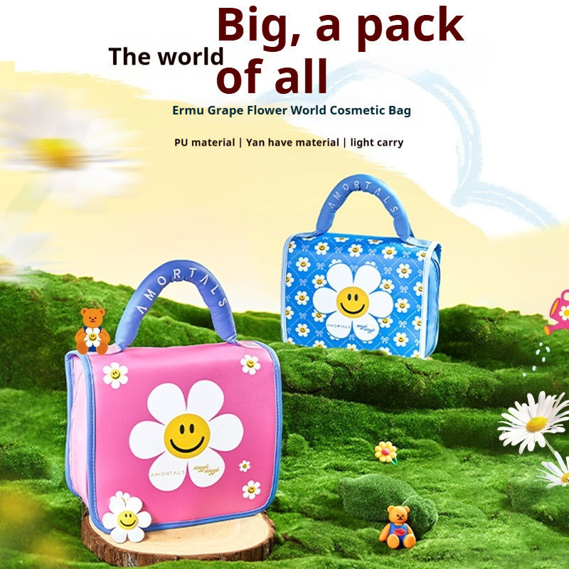 Amortals วิกผมกระเป๋าเครื่องสําอาง Amortals Travel กระเป๋าถือแบบพกพา Multi-Function PU แปรงแต่งหน้าก