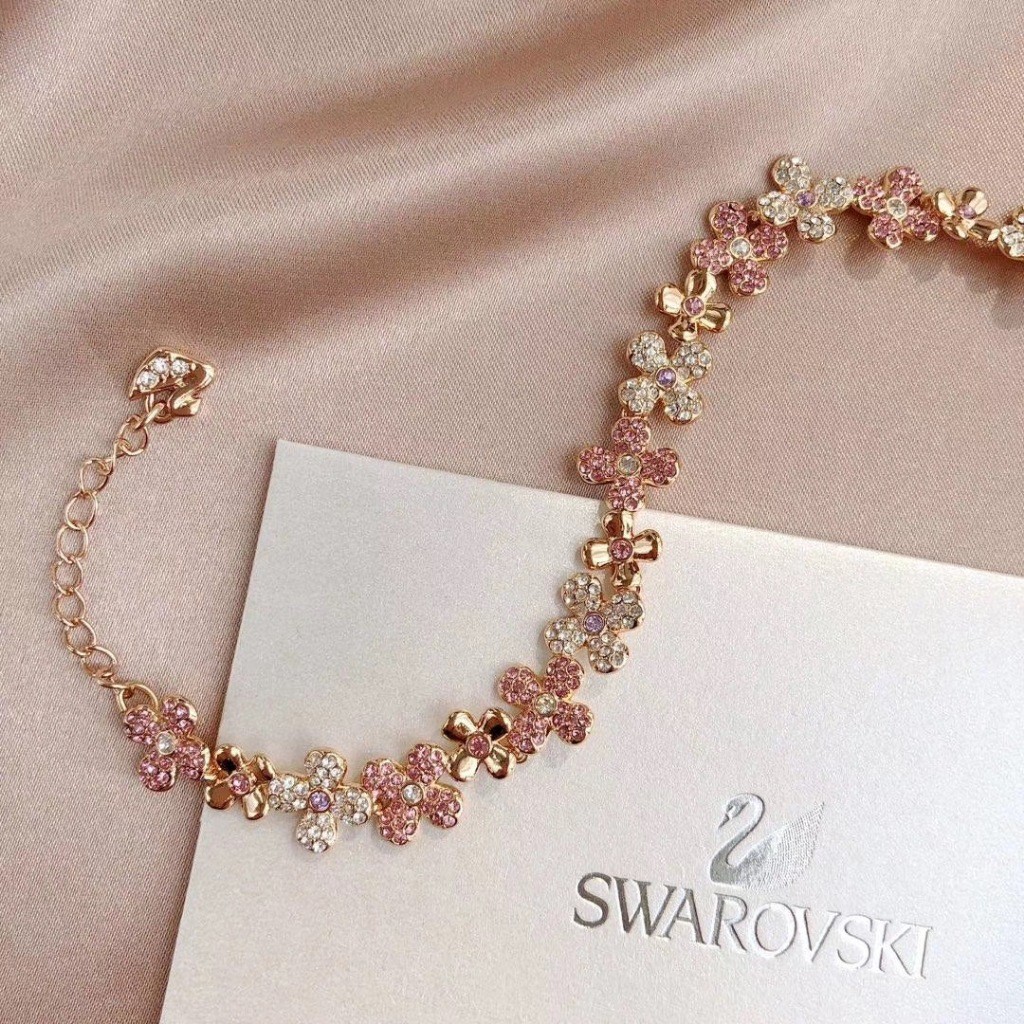 100% Swarovski ELDERFWER สร้อยข้อมือผู้หญิง Rose Gold Fwer สร้อยข้อมือสําหรับแฟนคู่วันเกิดสําหรับผู้