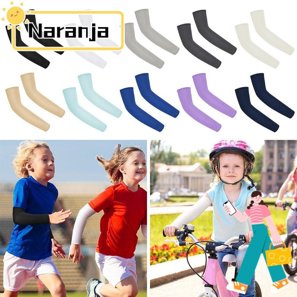 ปลอกแขน NARANJA, ปลอกแขนเด็กยืดหยุ่นสีทึบ, ปลอกแขนกันแดด UV แขนน้ําแข็งเด็กผู้หญิง