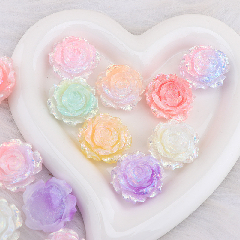 1PC Luminous Rose ดอกไม้เรซิ่น Flatbacks DIY Cabochons สําหรับคลิปผมแขวนพวงกุญแจจี้ตกแต่ง