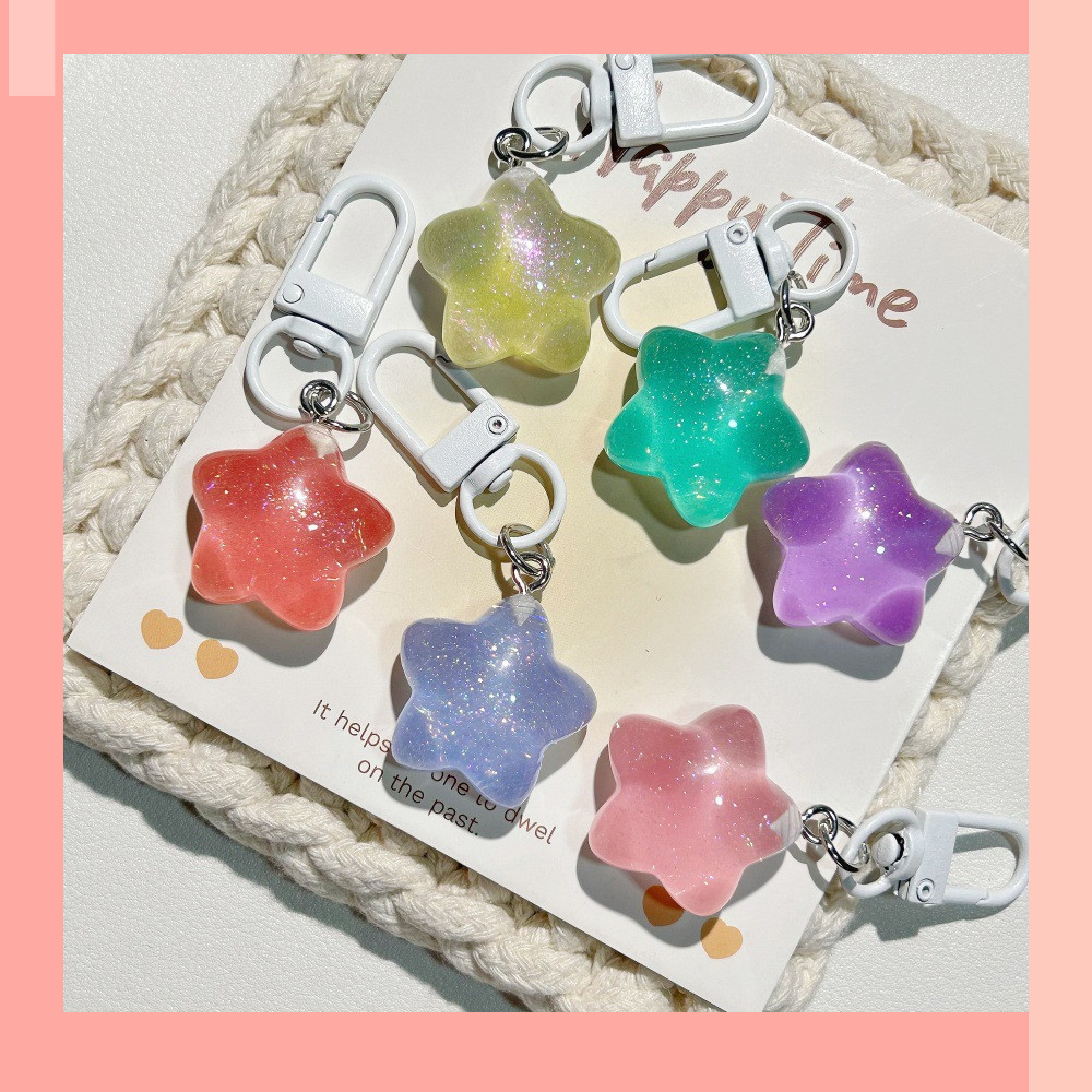 [จิน] เกลือทะเลวิจิตรกระพริบที่มีสีสันพวงกุญแจดาวห้าแฉก, น้ําแข็งโปร่งใสไขมันน่ารักดาวจี้, เครื่องประดับสดที่เรียบง่าย