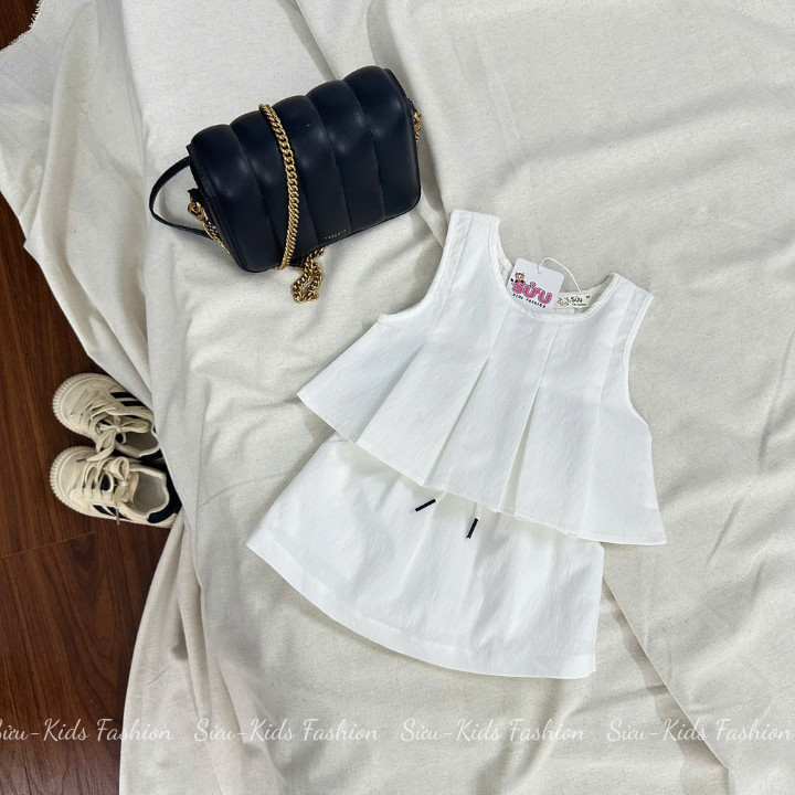 S10 Dynamic white brocade Set รวมเสื้อกล้ามและกระโปรงทรงเอสําหรับเด็กผู้หญิง 9-35kg Suu-Kids