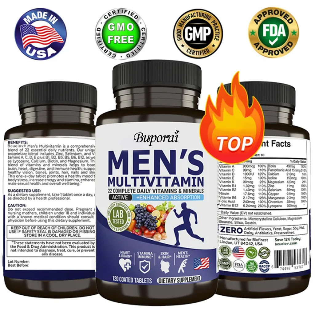 Buporai Mens Daily Multivitamin: Boost Energy & Wellness - 30/60/120 แคปซูล