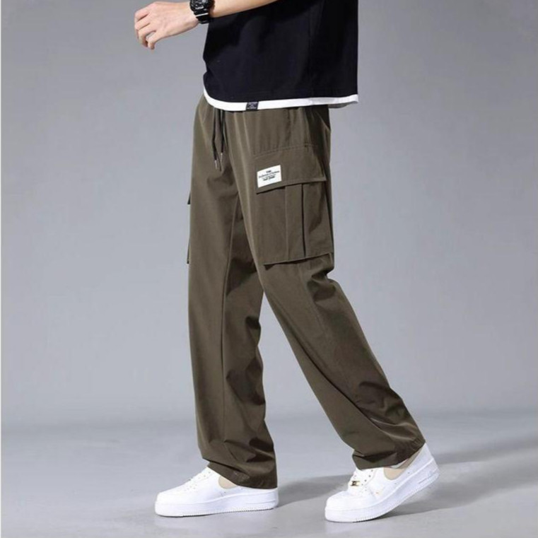 กางเกงผู้ชาย สไตล์เกาหลี ทรงลำลอง หลายกระเป๋า ชุดเอี๊ยมทรงตรง - รูปที่ 4