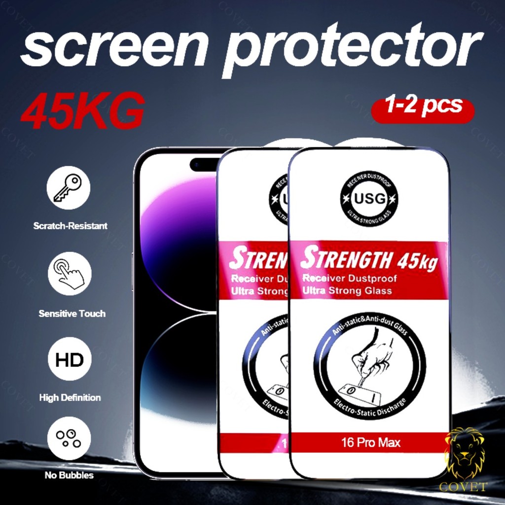 EIRVEXEL 1-2 ชิ้น USG 9H HD Screen Protector Strength 45 กก.สําหรับiPhone 16 15 14 13 12 11 Pro Max Plus X XR XS Max 9H HDสําหรับiPhoneกระจกนิรภัย