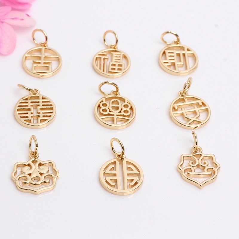 JT8 14K Gold จี้สีการเก็บรักษา 14K Gold Packing Fu Zi จี้ขนาดเล็กสร้อยข้อมือเครื่องประดับจี้ขนาดเล็ก