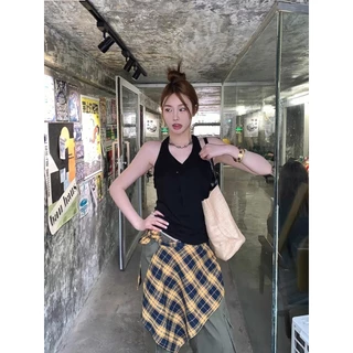 VerveMode.🍓จัดส่งในประเทศไทย🍓เสื้อกล้ามคอวีแขนกุดสีเทาเข้ารูปสไตล์สาวฮอตสุดเซ็กซี่สำหรับผู้หญิงในฤดูร้อน