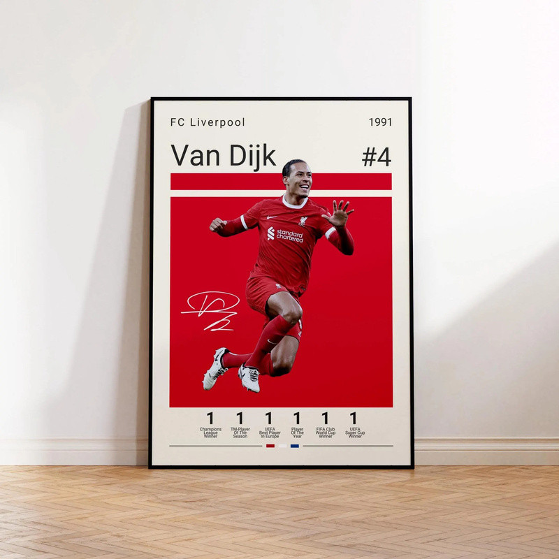 โปสเตอร์ Virgil Van Dijk, พิมพ์ลิเวอร์พูล, ของขวัญพัดลม Van Dijk, ของขวัญฟุตบอล, โปสเตอร์นักฟุตบอล, 