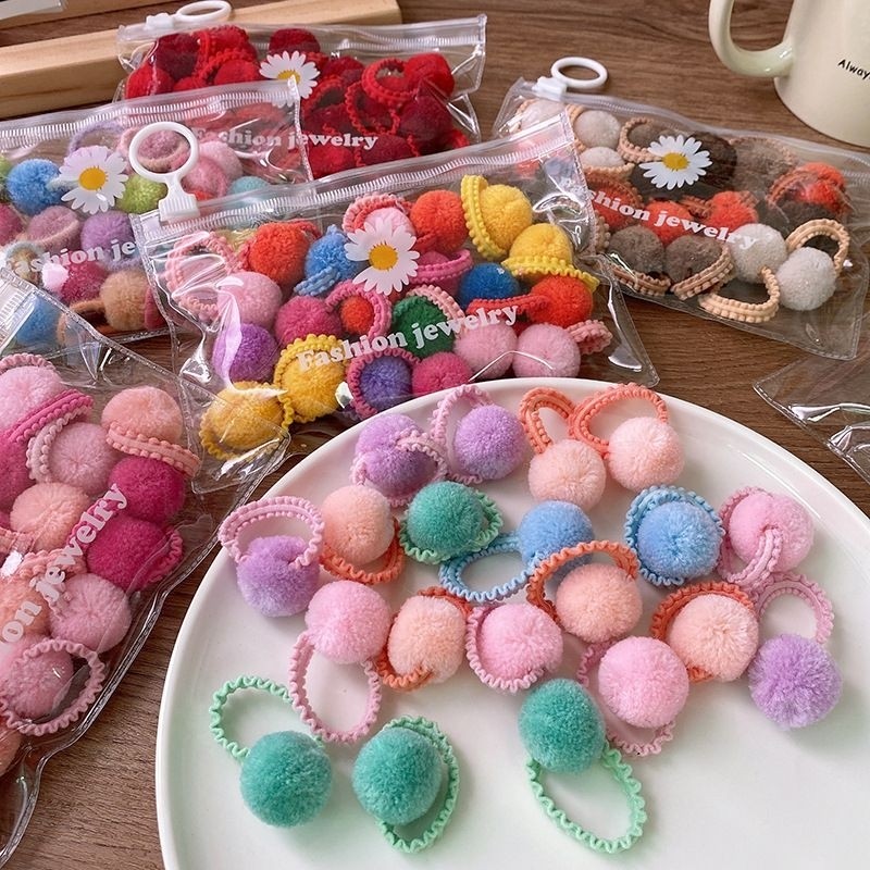 AR- 20PC/SET CHILDRENS POMPOM HAIR TIE / CUTE HAIR PIGMENT / CHILDRENS HAIR ACCESSORIES HAIR ACCESSO