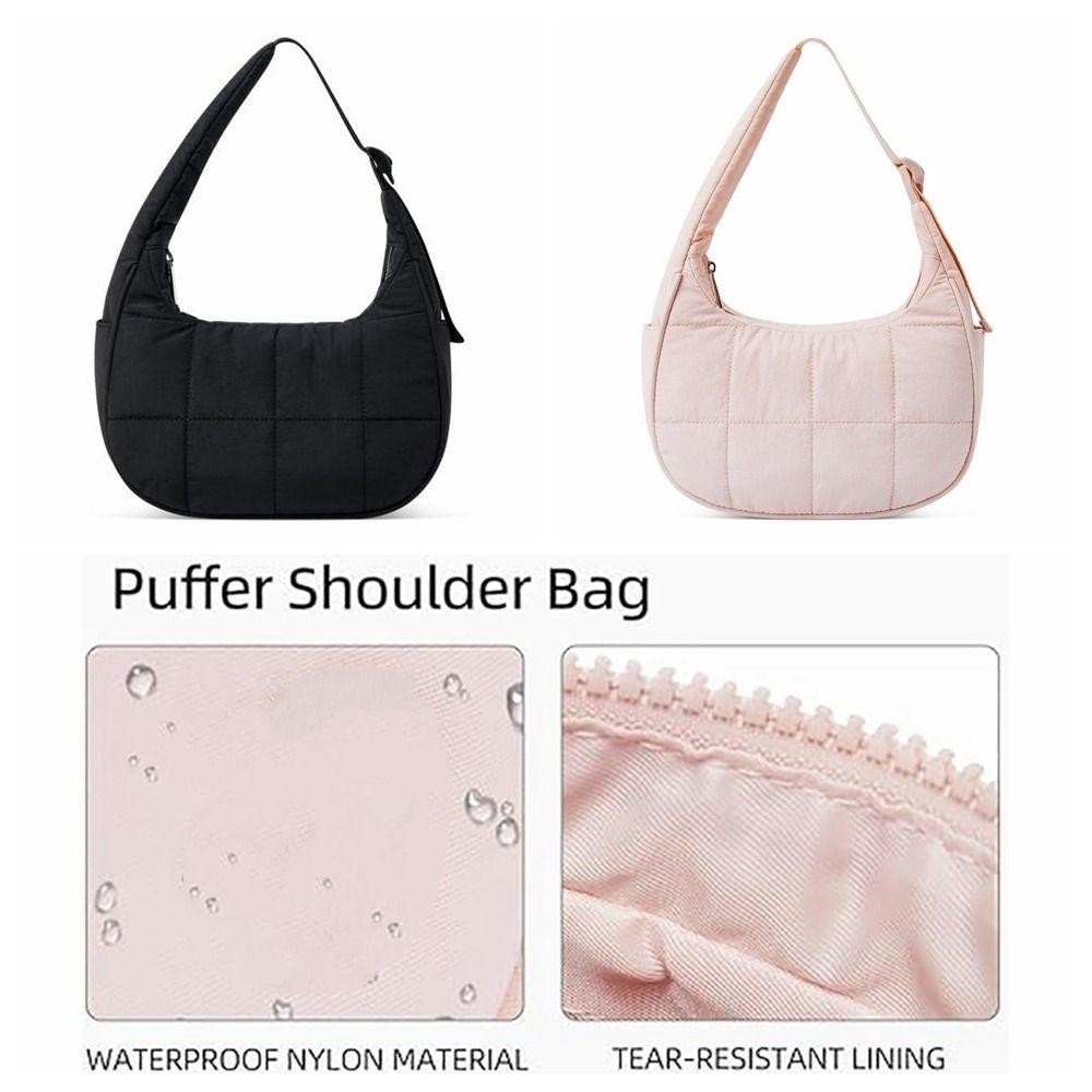BEBETTKISS กระเป๋าใต้วงแขน, กันน้ําพร้อมกระเป๋าถือสายรัดปรับได้, Hot Puffy Quilted Nylon กระเป๋าสะพายผู้หญิงสาว
