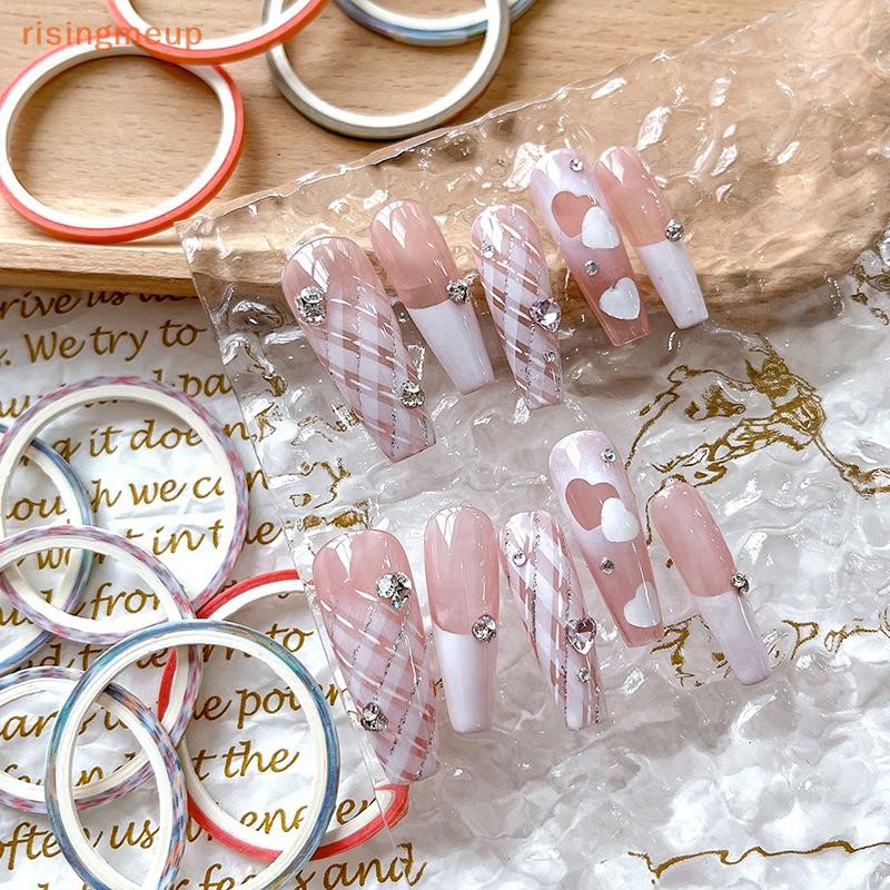 [risingmeup] 5 ม้วนเล็บ Striping เทป Checkered Lines 3d Nail Art เครื่องมือสีม้วนเล็บ Decals DIY เล็บเคล็ดลับสติกเกอร์ตกแต่งใหม่
