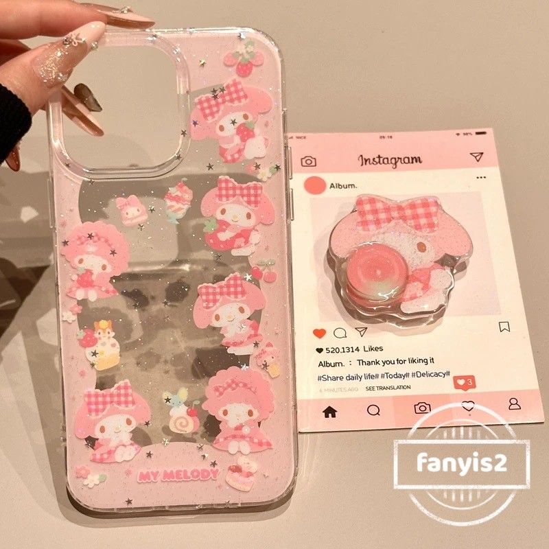 เข้ากันได้กับiPhone 16 15 14 13 12 11 Pro Max X XR Xs Max 7 8 Plus SE2020 แฟชั่นการ์ตูนMelody Bling Starเคสโทรศัพท์Clear Soft Cover