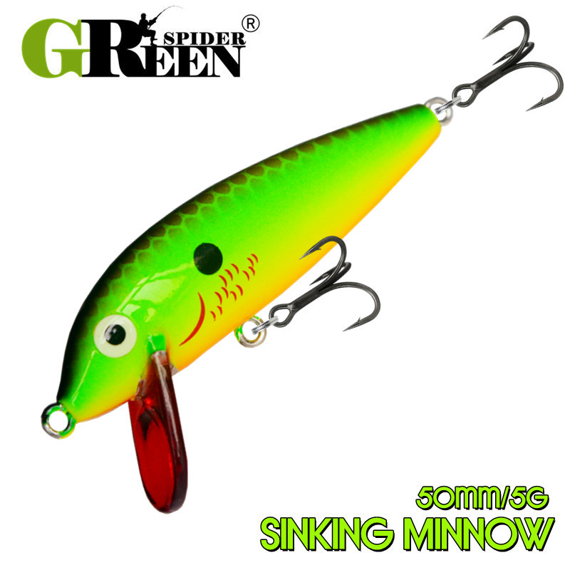 GREENSPIDER 50 มม./5g Sinking Minnow Jerkbait Lure ตกปลาประดิษฐ์พลาสติก Wobblers Hard เหยื่อ Pesca Isca สําหรับเบสปลาเทราท์ Pike