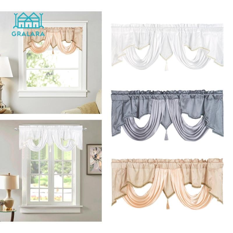 Gralara Rod Pocket Curtain Valance Boho พร้อมพู่ตกแต่ง Blackout Valance สั้น