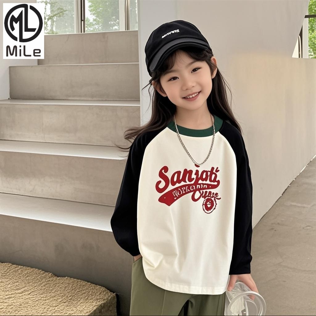 เสื้อยืดผ้าฝ้ายแขนยาวสไตล์เกาหลี สำหรับชายและหญิง ดีไซน์ Raglan สวมใส่ง่ายในวันสบาย ๆ